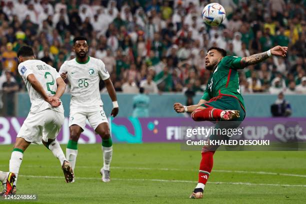 Mexico's forward Alexis Vega controls the ball during the Qatar 2022 World Cup Group C football match between Saudi Arabia and Mexico at the Lusail...