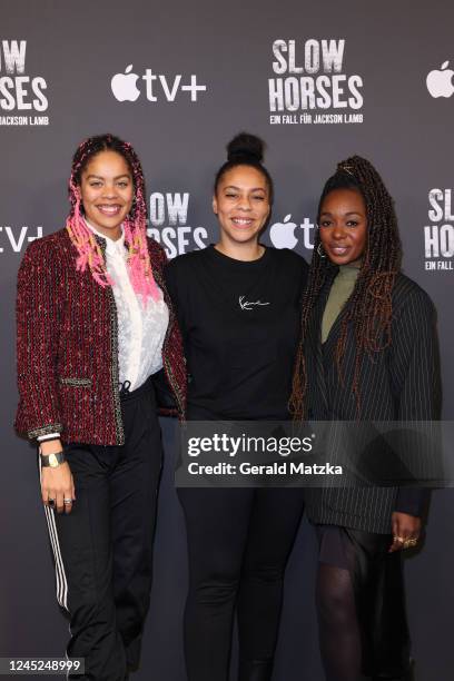 Jane Chirwa, Genifer Habbasch and Karmela Shako attend the "Slow Horses" season 2 screening event at Kino International on November 30, 2022 in...