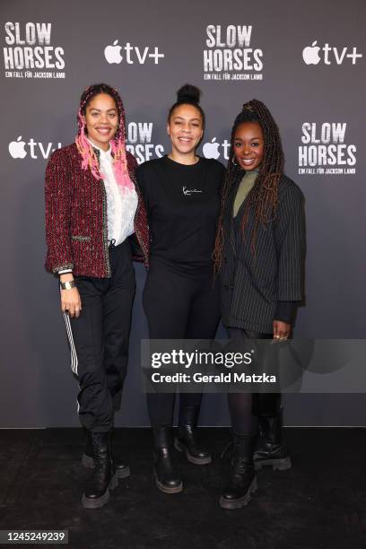 Jane Chirwa, Genifer Habbasch and Karmela Shako attend the "Slow Horses" season 2 screening event at Kino International on November 30, 2022 in...