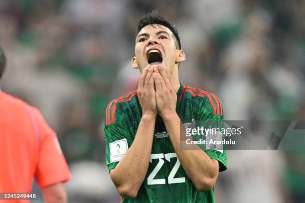 Hirving Lozano of Mexico reacts during the FIFA World Cup Qatar 2022 Group C match between Saudi Arabia and Mexico at Lusail Stadium on November 30,...