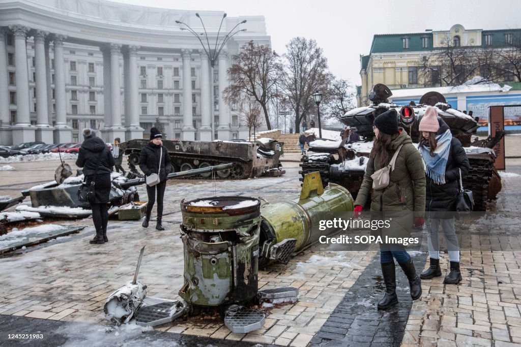 Russian Red Rockets People look at fragments of Russian rockets that Russia is firing at ...