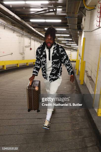 Assistant Coach DeMarre Carroll of the Milwaukee Bucks arrives to the arena before the game against the New York Knicks on November 30, 2022 at...