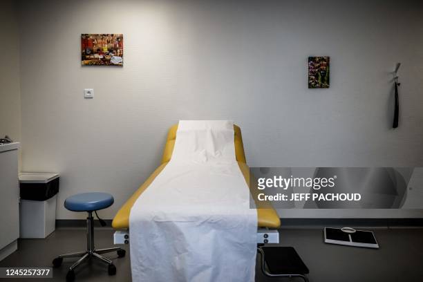 This photograph taken on November 24, 2022 shows a doctors office at the Pontgibaud health house, central France. - Midwives, dermatologists,...