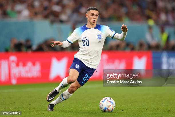 Phil Foden of England during the FIFA World Cup Qatar 2022 Group B match between Wales and England at Ahmad Bin Ali Stadium on November 29, 2022 in...