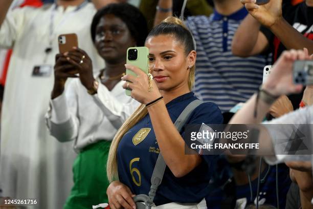 France's midfielder Matteo Guendouzi's wife Mae Rfsk attends the Qatar 2022 World Cup Group D football match between Tunisia and France at the...