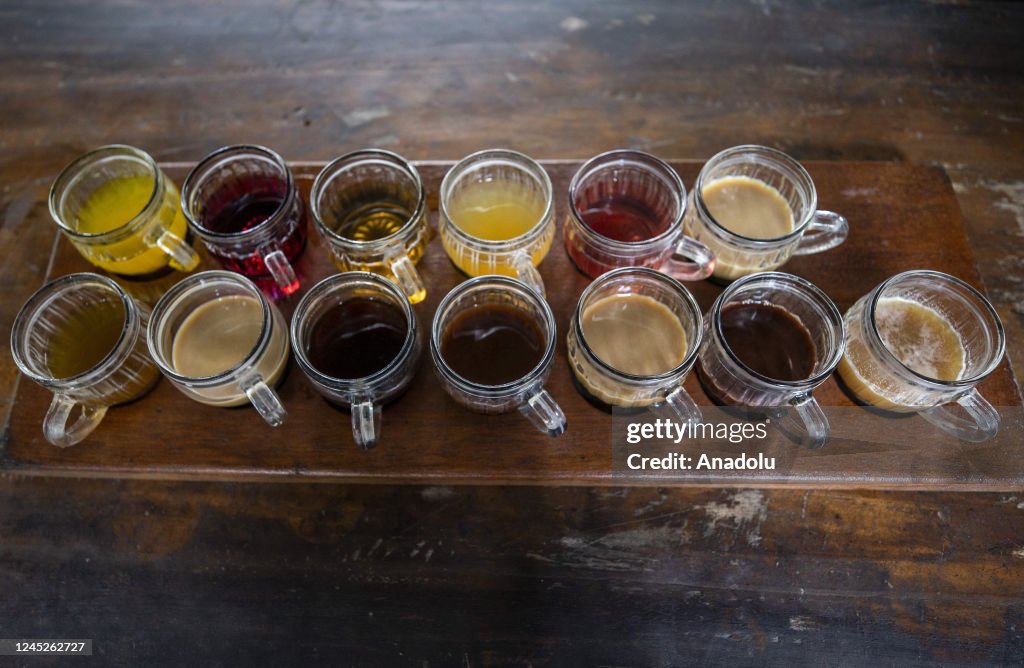 Digested Coffee Types of civet coffee in cups are seen in Bali, Indonesia on November ...