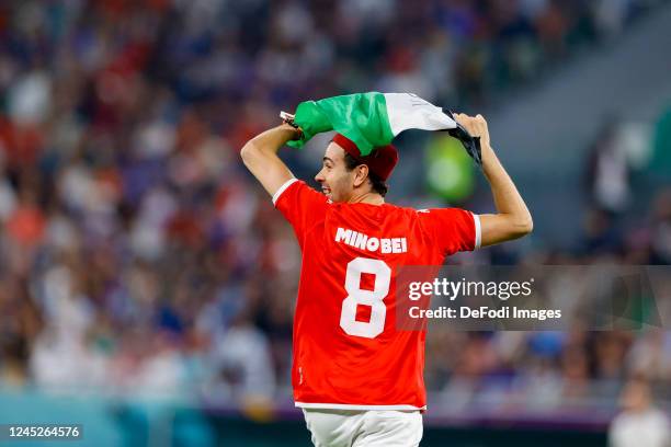 A streaker on the pitch with a Palestine flag in his hand during the FIFA World Cup Qatar 2022 Group D match between Tunisia and France at Education...