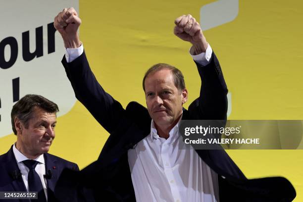 Tour de France general director Christian Prudhomme and Mayor of Nice Christian Estrosi attend the announcement that Nice will host the final stage...