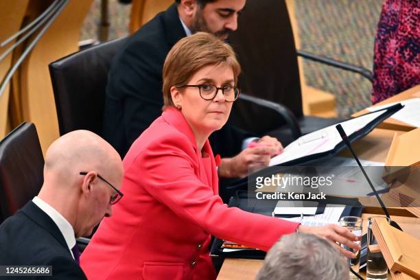 Scotland's First Minister Nicola Sturgeon during First Minister's Questions in the Scottish Parliament, on December 1, 2022 in Edinburgh, Scotland.