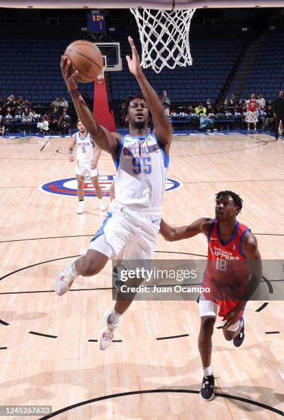 Adam Mokoka of the Oklahoma City Blue goes to the basket during the game against the Ontario Clippers on November 30, 2022 at Toyota Arena in...