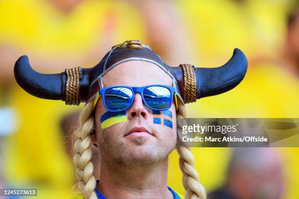 June 2016 - UEFA EURO 2016 - Group E - Sweden v Belgium - A Sweden fan wearing a Viking helmet -