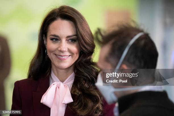 Catherine, Princess of Wales during a visit to the Greentown Labs in Somerville, to learn about climate innovations which are being incubated in...