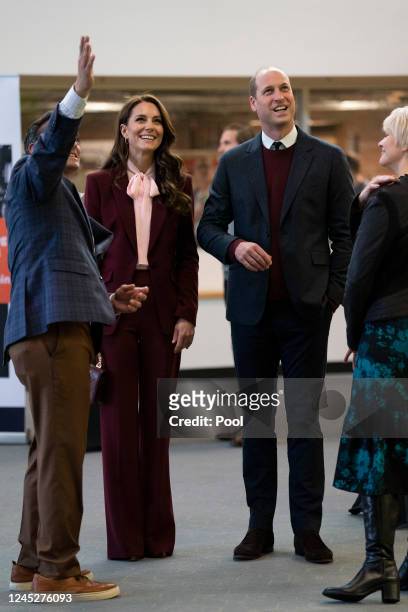 Britain's Prince William, Prince of Wales, and Catherine, Princess of Wales during a visit to the Greentown Labs in Somerville, to learn about...