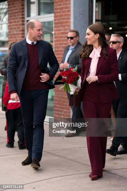 Britain's Prince William, Prince of Wales, and Catherine, Princess of Wales during a visit to the Greentown Labs in Somerville, to learn about...