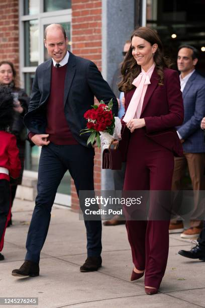 Britain's Prince William, Prince of Wales, and Catherine, Princess of Wales during a visit to the Greentown Labs in Somerville, to learn about...