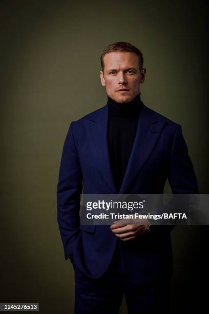 Actor Sam Heughan poses for a portrait shoot during the British Academy Scotland Awards at DoubleTree by Hilton on November 20, 2022 in Glasgow,...