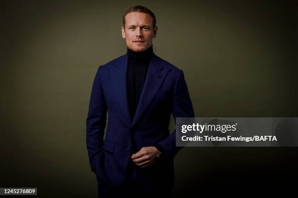 Actor Sam Heughan poses for a portrait shoot during the British Academy Scotland Awards at DoubleTree by Hilton on November 20, 2022 in Glasgow,...