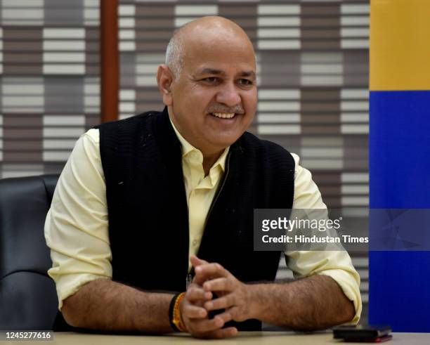 Delhi Deputy Chief Minister Manish Sisodia talking with media persons during the special press conference at his residence on December 1, 2022 in New...