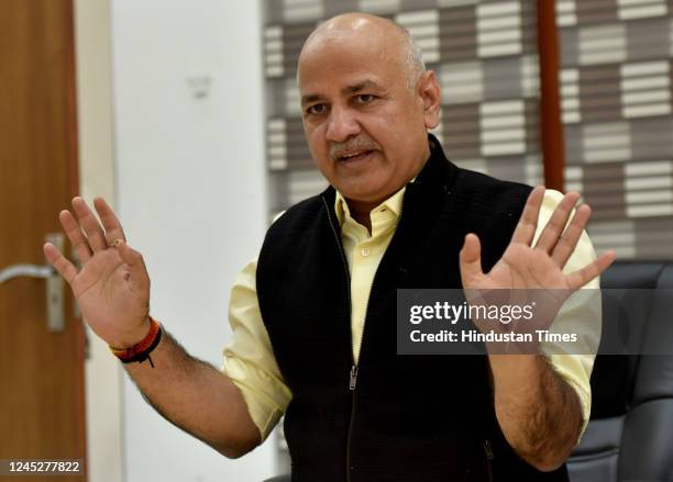 Delhi Deputy Chief Minister Manish Sisodia talking with media persons during the special press conference at his residence on December 1, 2022 in New...