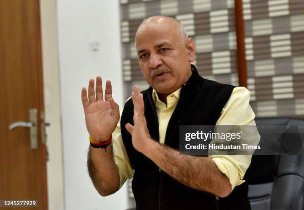 Delhi Deputy Chief Minister Manish Sisodia talking with media persons during the special press conference at his residence on December 1, 2022 in New...