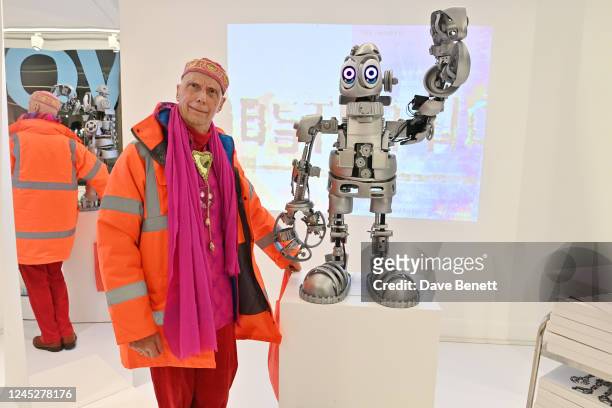 Andrew Logan attends the unveiling of Philip Colbert's Lobstar Bots, on view at Phillips' London galleries in Berkeley Square until 14 December, on...