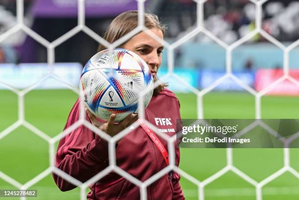 Referee Stephanie Frappart of France with adidas Al Rihla the Official match Ball the FIFA World Cup Qatar 2022 prior to the FIFA World Cup Qatar...