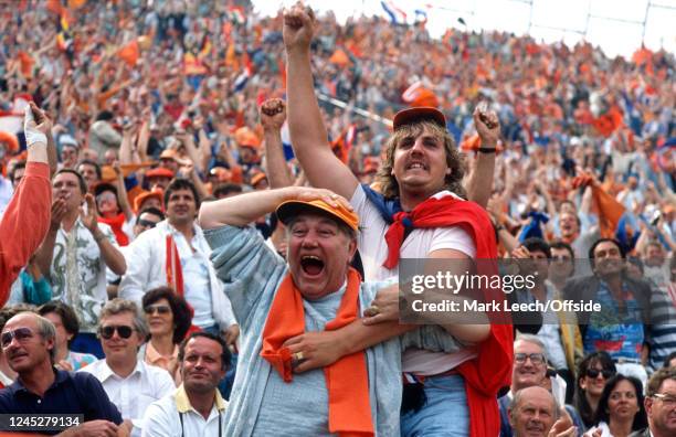 June 1988 Munich UEFA European Football Championship Final - Netherlands v USSR - Dutch supporters celebrate the opening goal in the Olympic Stadium.