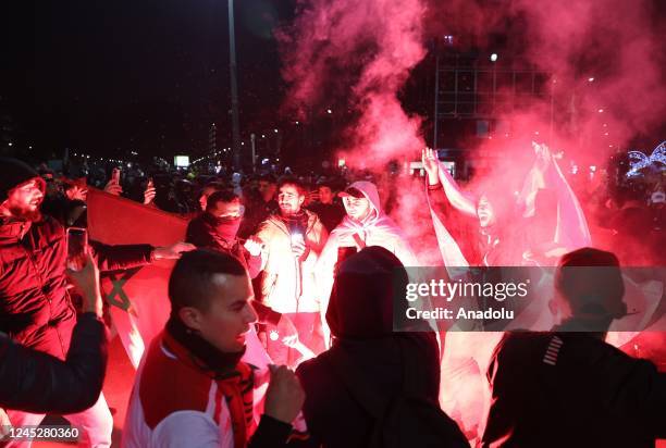 Moroccans living in Brussels celebrate after Morocco advanced to the last 16 of the World Cup following the FIFA World Cup Qatar Group F match...