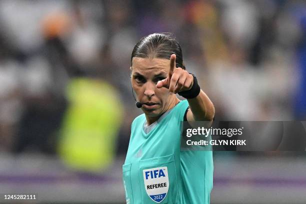 French referee Stephanie Frappart officiates during the Qatar 2022 World Cup Group E football match between Costa Rica and Germany at the Al-Bayt...