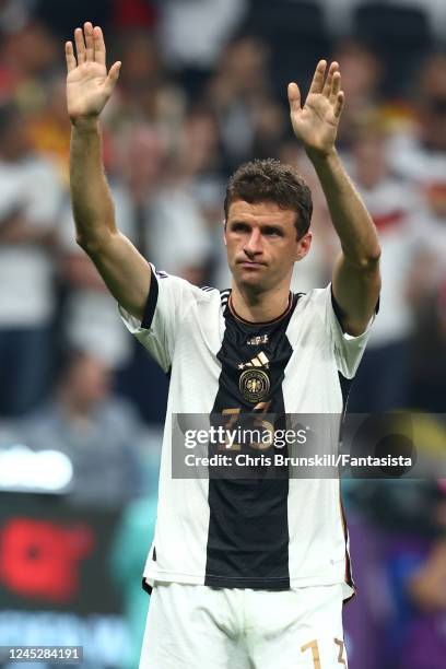 Thomas Muller of Germany salutes the fans at the end of the FIFA World Cup Qatar 2022 Group E match between Costa Rica and Germany at Al Bayt Stadium...