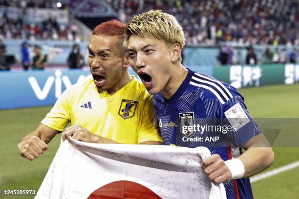 Yuto Nagatomo of Japan, Ritsu Doan of Japan during the FIFA World Cup Qatar 2022 group E match between Japan and Spain at Khalifa International...