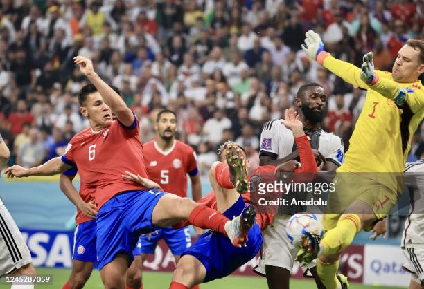 Juan Pablo Vargas of Costa Rica in action during the FIFA World Cup Qatar 2022 Group E match between Costa Rica and Germany at Al Bayt Stadium in Al...