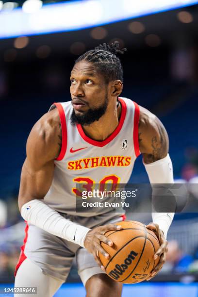Chris Silva of the College Park Skyhawks handles the ball against the Westchester Knicks on December 1, 2022 at Total Mortgage Arena in Bridgeport,...