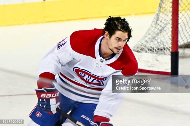 Montreal Canadiens Center Sean Monahan warms up before an NHL game between the Calgary Flames and the Montreal Canadiens on December 1 at the...