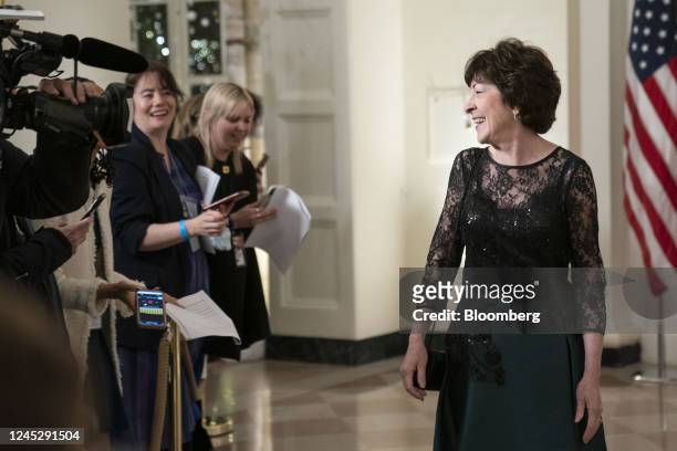 Senator Susan Collins, a Republican from Maine, arrives to attend a state dinner in honor of French President Emmanuel Macron and Brigitte Macron...