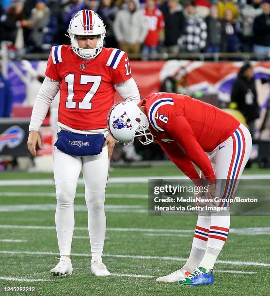 December 1: Michael Polardy looks down as Nick Folk of the New England Patriots after he missed a field goal during the first half of the NFL game...