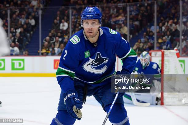 Luke Schenn of the Vancouver Canucks skates up ice during the third period of their NHL game against the Florida Panthers at Rogers Arena on December...