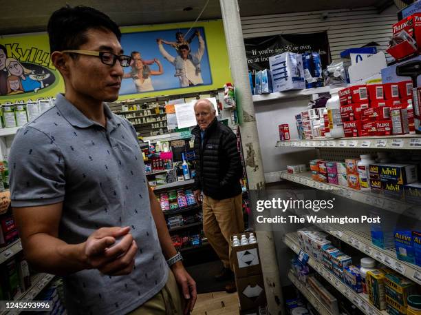 Pharmacist Sean Park of Brookville Pharmacy eyes empty shelves after a spike in respiratory illness has caused a shortage of children's liquid...