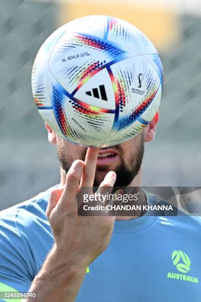 Australia's goalkeeper Mathew Ryan attends a training session at the Aspire Zone Doha in Doha on December 2 on the eve of the Qatar 2022 World Cup...