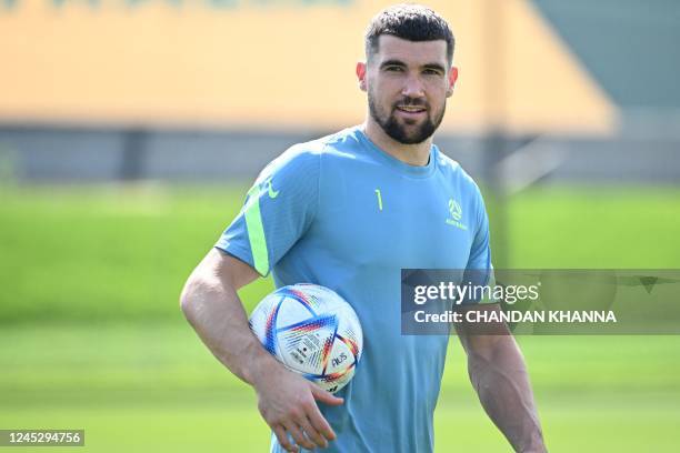 Australia's goalkeeper Mathew Ryan attends a training session at the Aspire Zone Doha in Doha on December 2 on the eve of the Qatar 2022 World Cup...