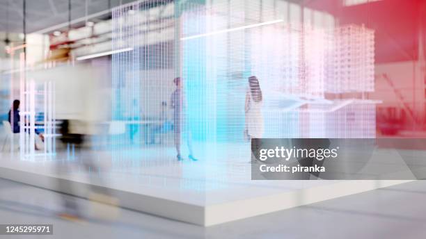 futuristic office - human hologram stock pictures, royalty-free photos & images