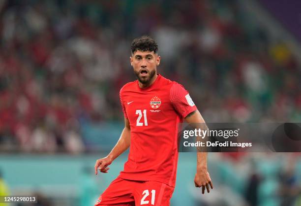 Jonathan Osorio of Canada looks on during the FIFA World Cup Qatar 2022 Group F match between Canada and Morocco at Al Thumama Stadium on December 1,...