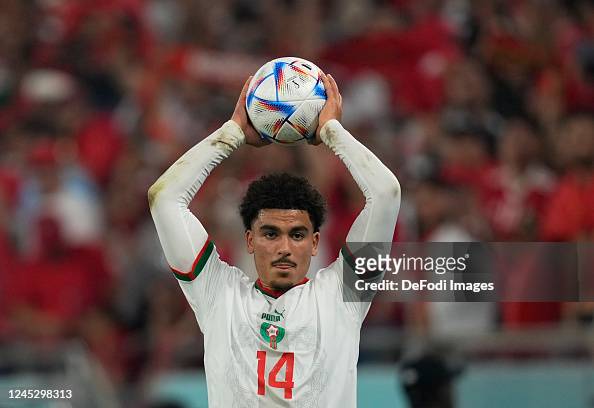 Zakaria Aboukhlal controls the ball during the FIFA World Cup Qatar ...