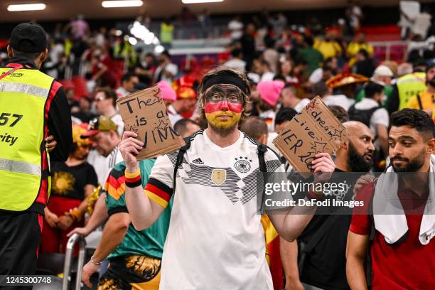 Supporters of Germany looks dejected after the FIFA World Cup Qatar 2022 Group E match between Costa Rica and Germany at Al Bayt Stadium on December...