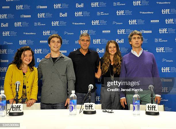 Actors Amara Miller, Nick Krause, George Clooney, Shailene Woodley and Director Alexander Payne speak at "The Descendents" Press Conference at TIFF...