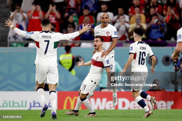 Ricardo Horta of Portugal celebrates 0-1 with Joao Mario of Portugal, Cristiano Ronaldo of Portugal, Vitinha of Portugal during the World Cup match...
