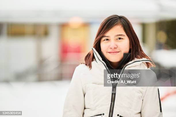 beautiful girl outdoors on a winter day - indigenous canada stock pictures, royalty-free photos & images