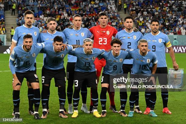 Uruguay's defender Sebastian Coates, Uruguay's midfielder Federico Valverde, Uruguay's forward Darwin Nunez, Uruguay's goalkeeper Sergio Rochet,...