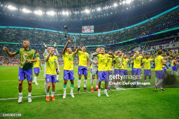 Fabinho of Brazil, Antony of Brazil, Gabriel Jesus of Brazil, Marquinhos of Brazil, Raphinha of Brazil, goalkeeper Ederson of Brazil, Richarlison of...