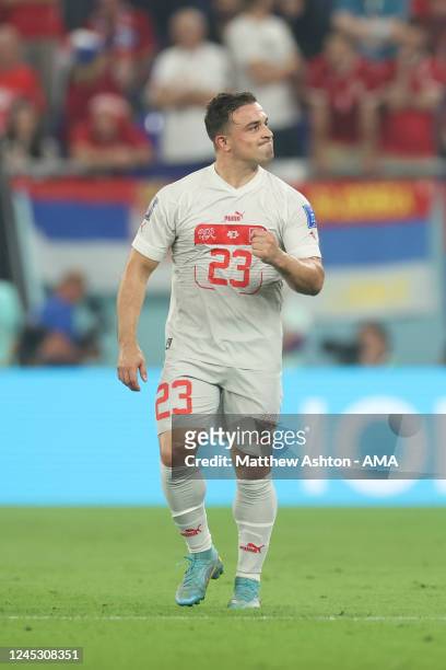 Xherdan Shaqiri of Switzerland ccelebrates after scoring a goal to make it 0-1 during the FIFA World Cup Qatar 2022 Group G match between Serbia and...